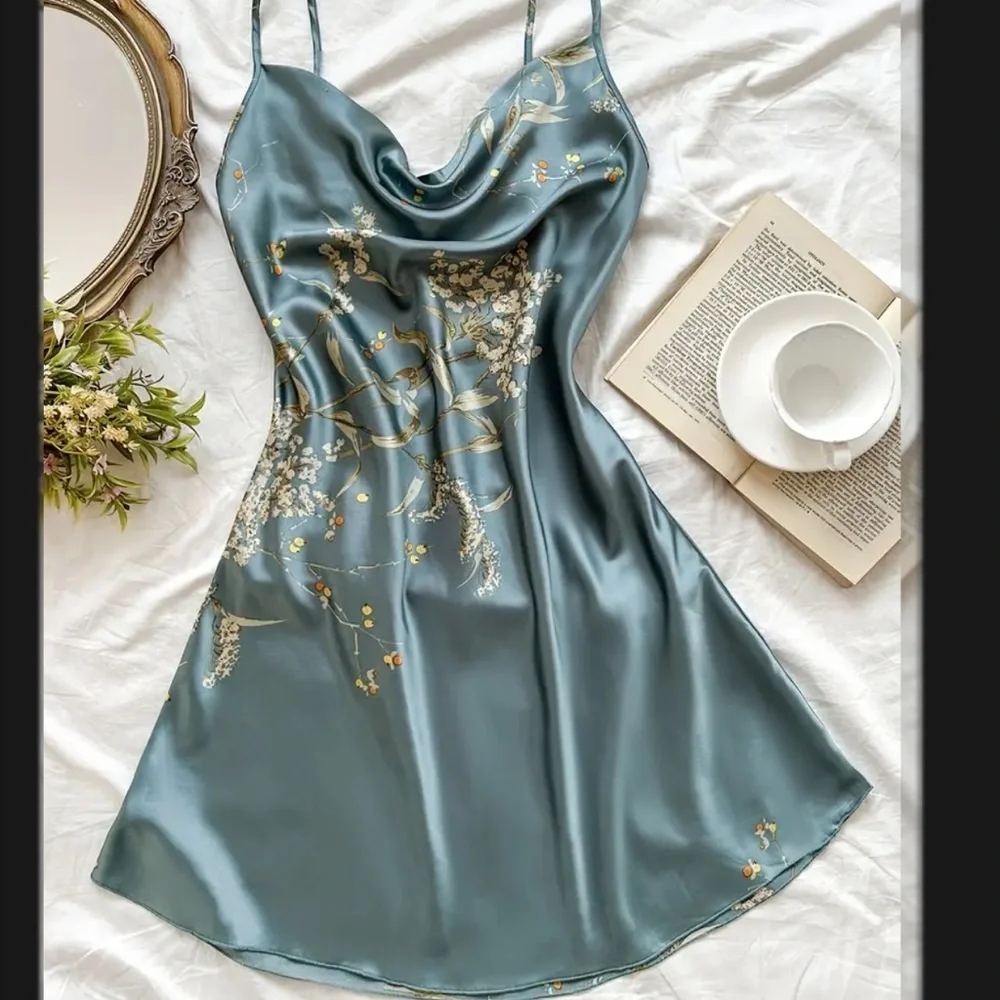 Floral Print Satin Slip Dress Sleepwear Cowl Neck Sz Medium - Picture 1 of 11